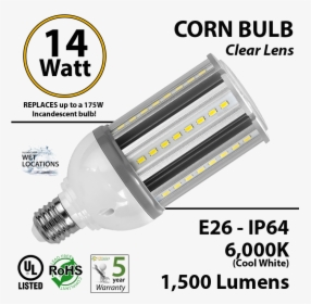 14 Watt Led Corn Bulb Lamp Light 6000k E26 Incandescent - 2 Ft Led Tube Light, HD Png Download, Transparent PNG