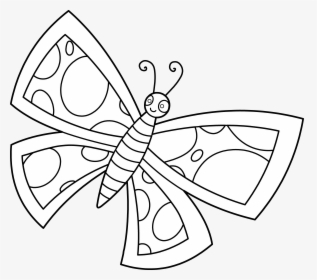 Colorable Spotted Butterfly Design - Cute Butterfly Black And White Clipart, HD Png Download, Transparent PNG