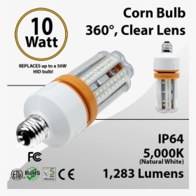 Led Corn Bulb 10 Watt 1283 Lm 5000k E26 Ip64 Etl Dlc - 2 Ft Led Tube Light, HD Png Download, Transparent PNG