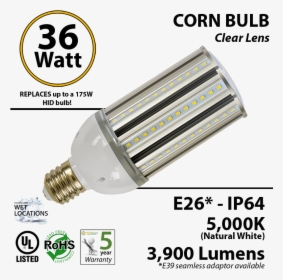 175w Equivalent Led Bulb 36w Corn Light 5000k 3600 - 2 Ft Led Tube Light, HD Png Download, Transparent PNG