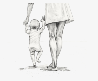 Mother And Daughter Sketch Drawing, HD Png Download, Transparent PNG