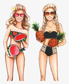 #girls #bikini #beach #picnic #fruits #scpicnic #scmelons - Drawing, HD Png Download, Transparent PNG