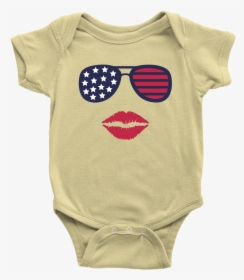 Patriotic Stars & Stripes Sunglasses & Lips Baby Onesie - Baby Shark Birthday Suit Baby, HD Png Download, Transparent PNG