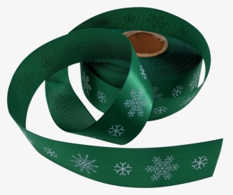 Green Satin Ribbon With White Snowflake Design, 25mm - Belt, HD Png Download, Transparent PNG