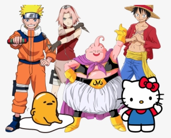 Anime Characters, Luffy, Sakura, Naruto, Hello Kitty, - Majin Buu, HD Png Download, Transparent PNG