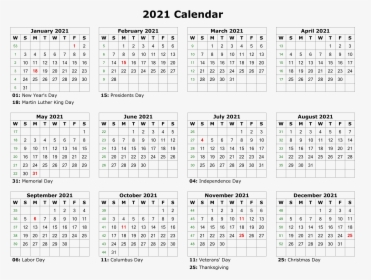 Calendar 2021 Png Transparent Image - 12 Month Printable Calendar 2020, Png Download, Transparent PNG