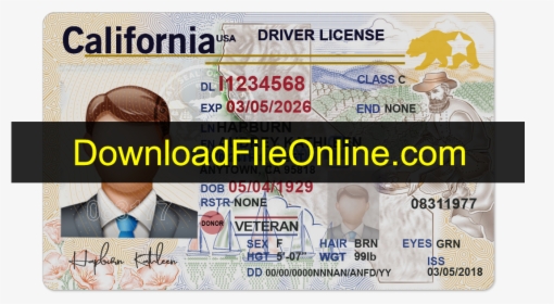 California New Front Fake Id Template Psd Free Download - Editable Blank California Driver's License Template, HD Png Download, Transparent PNG