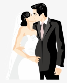 Cartoon Silhouette Hand Drawn Wedding Png Free Picture - Wedding Couple Kissing Clipart, Transparent Png, Transparent PNG