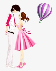 Romantic Hot Air Balloon Cartoon Couple Elements - Valentine Day Cartoon Couple, HD Png Download, Transparent PNG