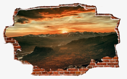 Zapwalls Decals Sunset Mountainside Red Clouds Breaking - Crashing Through Wall Transparent, HD Png Download, Transparent PNG