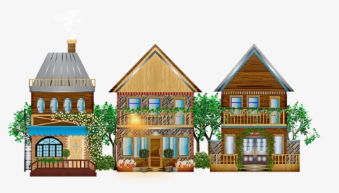 Vintage Town, Wood Buildings, Trees, Balcony, Façade - House, HD Png Download, Transparent PNG