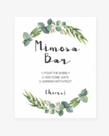 Mimosa Bar Sign Printable With Watercolor Leaves By - Free Watercolor Leaves Png, Transparent Png, Transparent PNG