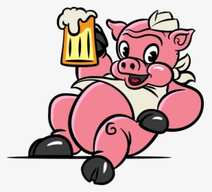Bbq Pig Png - Cartoon Pig Drinking Beer, Transparent Png, Transparent PNG