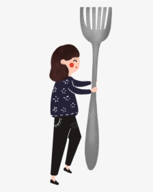 Creative Cartoon Girl Holding Fork Image - Girl, HD Png Download, Transparent PNG
