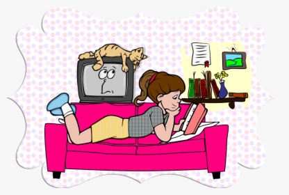 Young, Girl, Child, Sofa, Cat, Pet, Reading, Books - Girl, HD Png Download, Transparent PNG