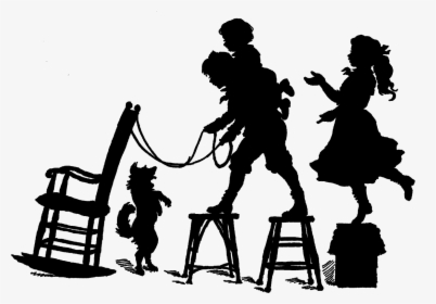 Vintage Silhouette Victorian Children Playing - Vintage Children Silhouettes, HD Png Download, Transparent PNG