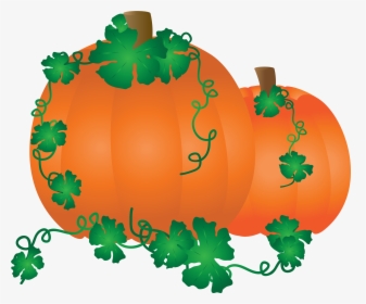 Drawing Of Orange Pumpkin With Green Leaves , Png Download - Calabaza Con Hojas Png, Transparent Png, Transparent PNG