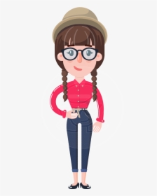 Flat Fashionable Girl With Hat And Pigtails - Hat, HD Png Download, Transparent PNG