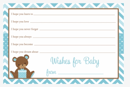 Chevron Teddy Bear Blue Baby Shower Wishes Card - Free Printable Baby Shower Invitations Girl Teddy Bear, HD Png Download, Transparent PNG