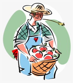 Vector Illustration Of Farmer With Apple Orchard Harvest - Agriculture Cartoon, HD Png Download, Transparent PNG