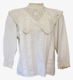 70 S/80 S Cream Pleated Blouse With Lace Collar And - Lace, HD Png Download, Transparent PNG