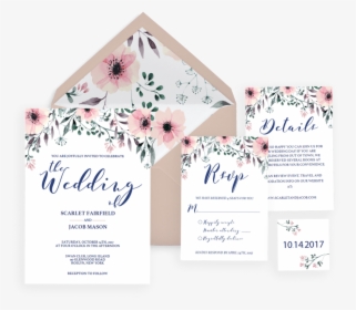 Floral Wedding Invitation Set - Wedding Invitation Place Cards, HD Png Download, Transparent PNG