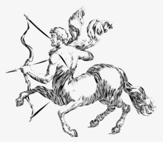 Saggitarius Man Black And White Pencil Drawing - Sagittarius Centaur Png, Transparent Png, Transparent PNG