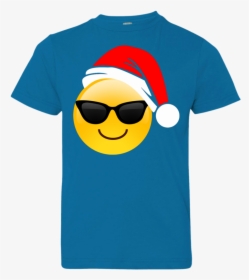 Emoji Christmas Shirt Cool Sunglasses Santa Hat Family - T-shirt, HD Png Download, Transparent PNG
