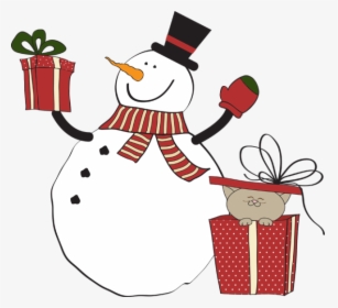 Clipart Snowman Gift - Snowman With Presents Clipart, HD Png Download, Transparent PNG