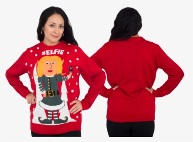 #elfie Hashtag Elf Women S Full Body With Snowflakes - Christmas Jumper, HD Png Download, Transparent PNG