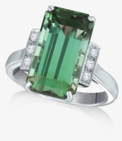 Green Tourmaline And Diamond Ring - Engagement Ring, HD Png Download, Transparent PNG