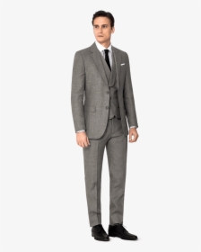 Grey 100% Wool Wide Lapel 3 Piece Suit With Handkerchief - Formal Wear, HD Png Download, Transparent PNG