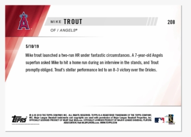 Baseball Kolekcje Mike Trout 2019 Topps Now 208 Belts - Topps, HD Png Download, Transparent PNG