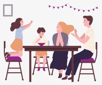 Family Spending Time Together Cartoon , Png Download - Cartoon At Dining Table, Transparent Png, Transparent PNG