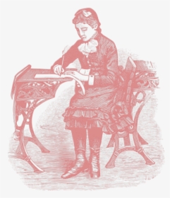 Vintage Girl At School - Victorian School Girl Drawing, HD Png Download, Transparent PNG