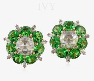 Com Tsavorites And Diamonds In Ivy Gold Earring - Earrings, HD Png Download, Transparent PNG