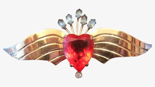 Sterling Coro Broach Pin W/gold Plate Wings & Heart - Tulip, HD Png Download, Transparent PNG
