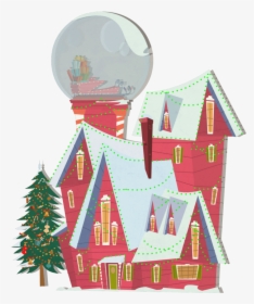 Background Exterior Santa House Winter Globe House - Clip Art Santas House, HD Png Download, Transparent PNG