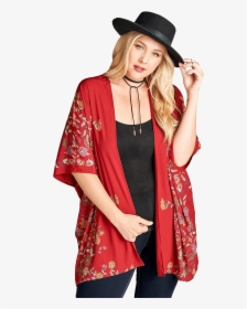 Women S Plus Size Open Front Kimono W/floral Embroidery - Womens Plus Size Wild West Cowgirl Costume, HD Png Download, Transparent PNG