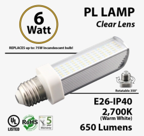 6w Pl Led Bulb Lamp 2700k E26 Ul - Fluorescent Lamp, HD Png Download, Transparent PNG