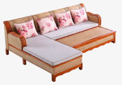 New Design Cane Wood Sofa Cum Bed And Table Living - Sofa Cum Bed Wood, HD Png Download, Transparent PNG