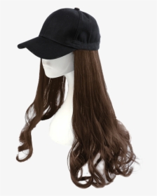 Women S Synthetic Hair Wig With Hat Long Wavy Wig Accessory - Wig, HD Png Download, Transparent PNG