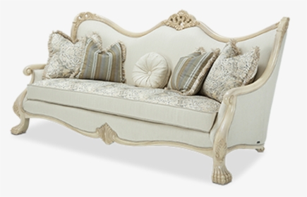 Rococo Style Blanco Finish Wood Trim Cream Fabric Sofa - Studio Couch, HD Png Download, Transparent PNG