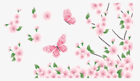 Happy Clipart Spring - Flowers And Butterflies Png, Transparent Png, Transparent PNG