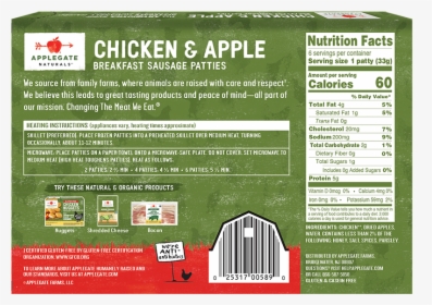 Nat - Chicken - Apple - Patties Back - Nutrition Facts, HD Png Download, Transparent PNG