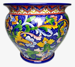 Cachepot With Colored Scrolls And Blue Background - Porcelain, HD Png Download, Transparent PNG