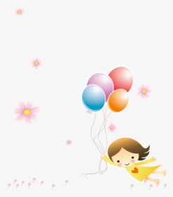 Flight Balloon Girl - Flying With Balloons Clipart, HD Png Download, Transparent PNG