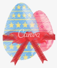 Drawing Two Easter Egg Wrapped Red Ribbon - Illustration, HD Png Download, Transparent PNG