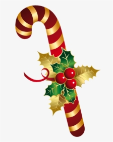 Christmas Sugar Cane With Mistletoe Png Image - Candy Cane Clip Art, Transparent Png, Transparent PNG