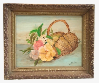 Vintage Framed Oil Still Life Flowers In Basket Signed - Still Life, HD Png Download, Transparent PNG